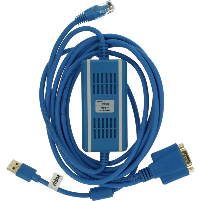 vhbw USB Programmierkabel kompatibel mit Allen Bradley MicroLogix 1747-L40, 1747-L30, 1747-L20, 1474-L531 Funkgerät mit Treiber CD, blau