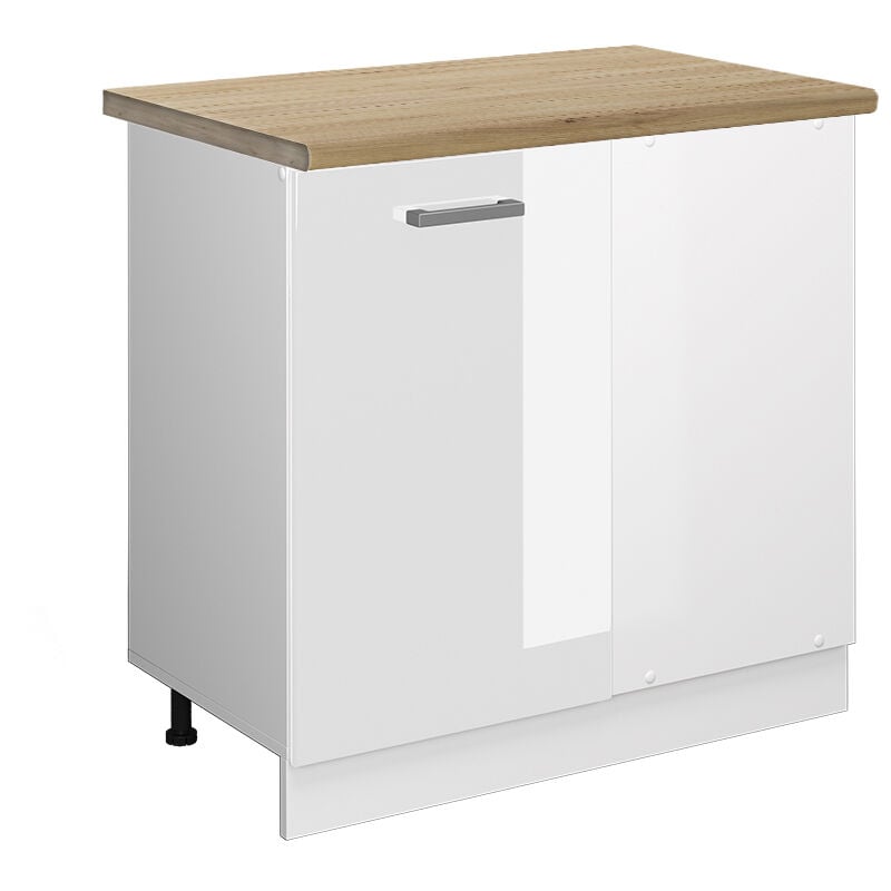 Vicco - Eckunterschrank R-Line, Weiß Hochglanz, 86 cm, ap Eiche