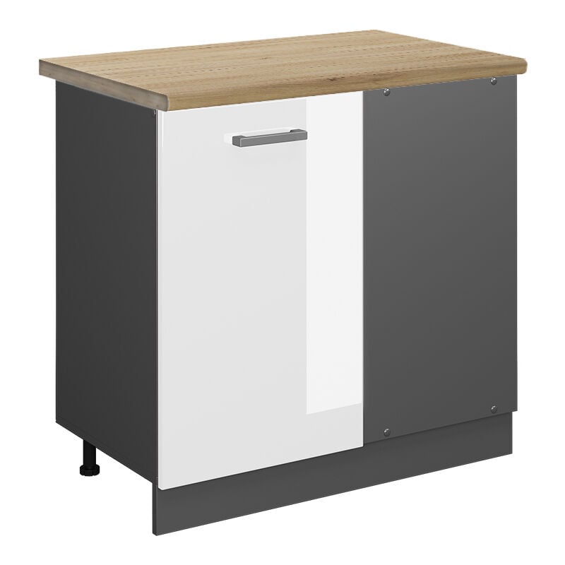 Vicco - Eckunterschrank R-Line, Weiß Hochglanz, 86 cm, ap Eiche