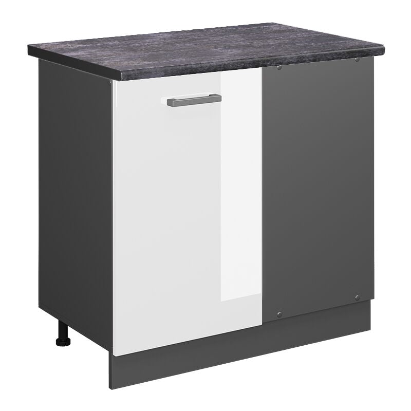 Vicco - Eckunterschrank R-Line, Weiß Hochglanz, 86 cm, ap Anthrazit