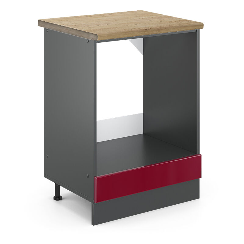 Vicco - Herdumbauschrank R-Line, Bordeaux Hochglanz, 60 cm , ap Eiche