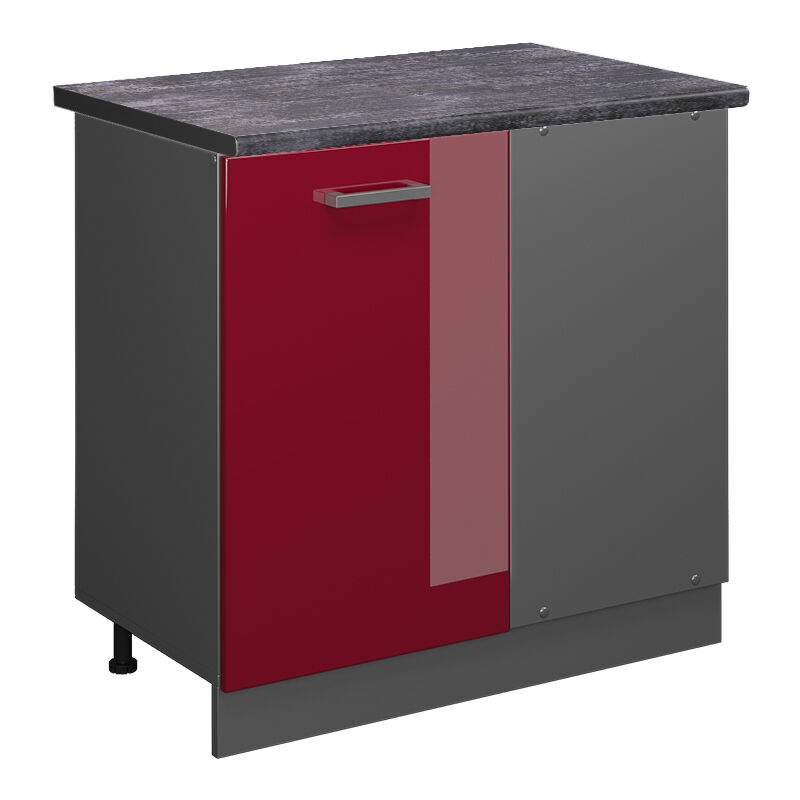 Vicco - Eckunterschrank R-Line, Bordeaux Hochglanz, 86 cm, ap Anthrazit