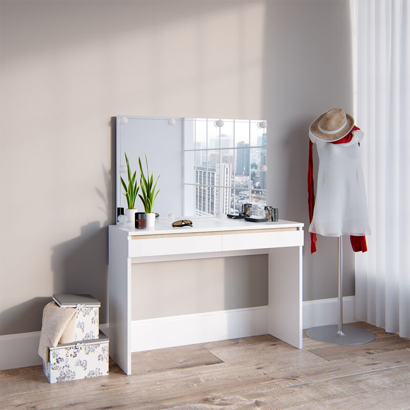 Schminktisch Emma, Weiß, 120 cm mit led Beleuchtung Vicco