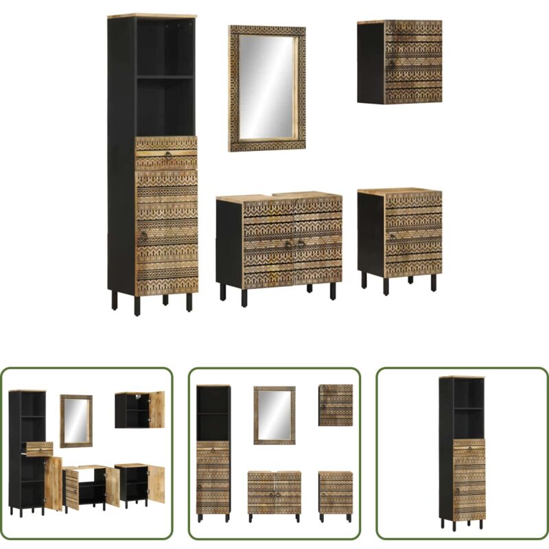 Holz Badmöbel - 5-tlg. Badmöbel-Set Massivholz Mango