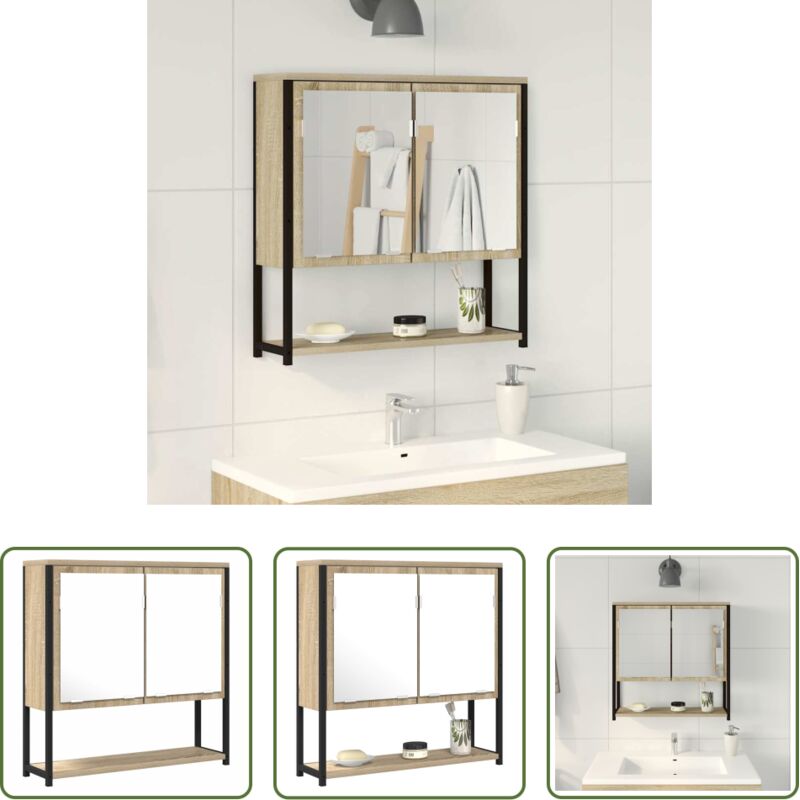 vidaXL Wandmontierter Spiegel - Badezimmer Spiegel mit Regal Wandmontiert Beige 60 x 16 x 60 cm