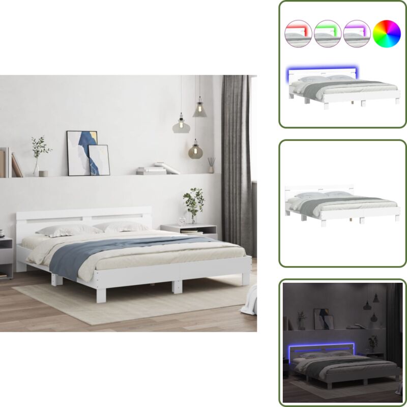 The Living Store Bettgestell mit Kopfteil und LED-Beleuchtung Weiß 200x200 cm - LED-Beleuchtung