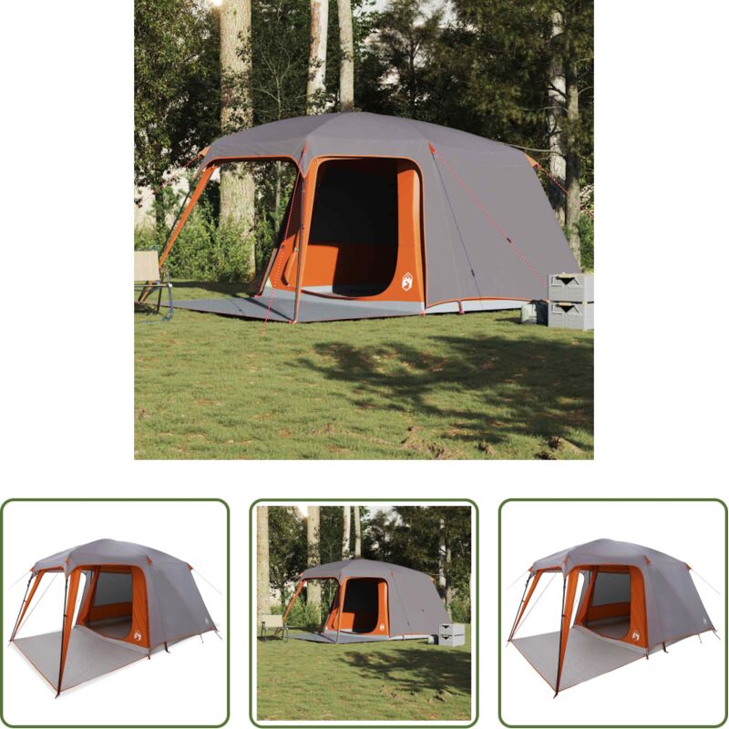 vidaXL Wasserdicht - Campingzelt mit Vorzelt 5 Personen Grau und Orange Wasserdicht