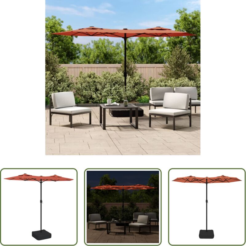 LED-Leuchten - Doppel-Sonnenschirm mit LED-Leuchten Terrakottarot 316x145 cm