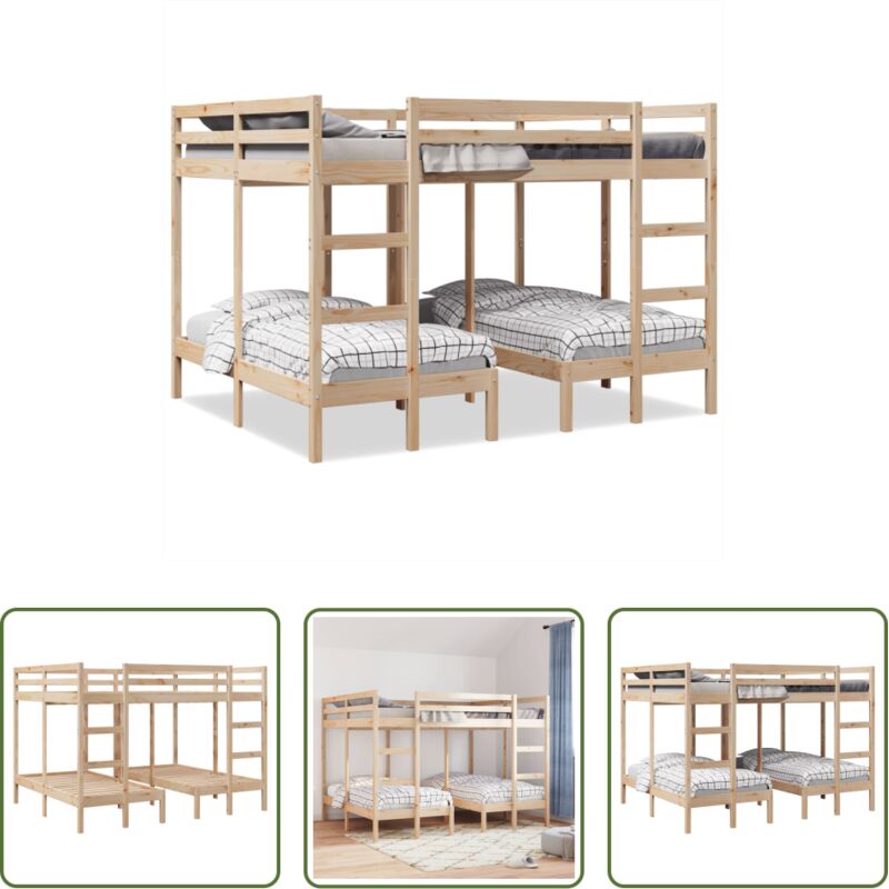 Etagenbett - Dreifach-Etagenbett 160x200/80x160 cm Massivholz Kiefer