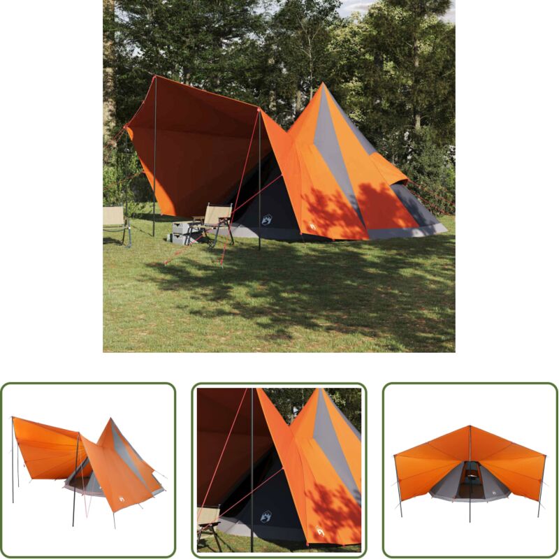Camping-Zelt - Familien-Tipi-Zelt Tipi Grau und Orange 510 x 690 x 330 cm