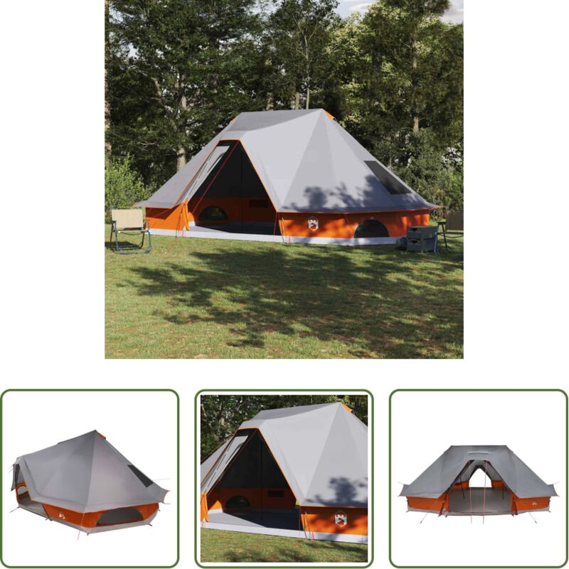 Camping-Zelt - Familien-Tipi-Zelt Tipi Grau und Orange 680 x 430 x 270 cm