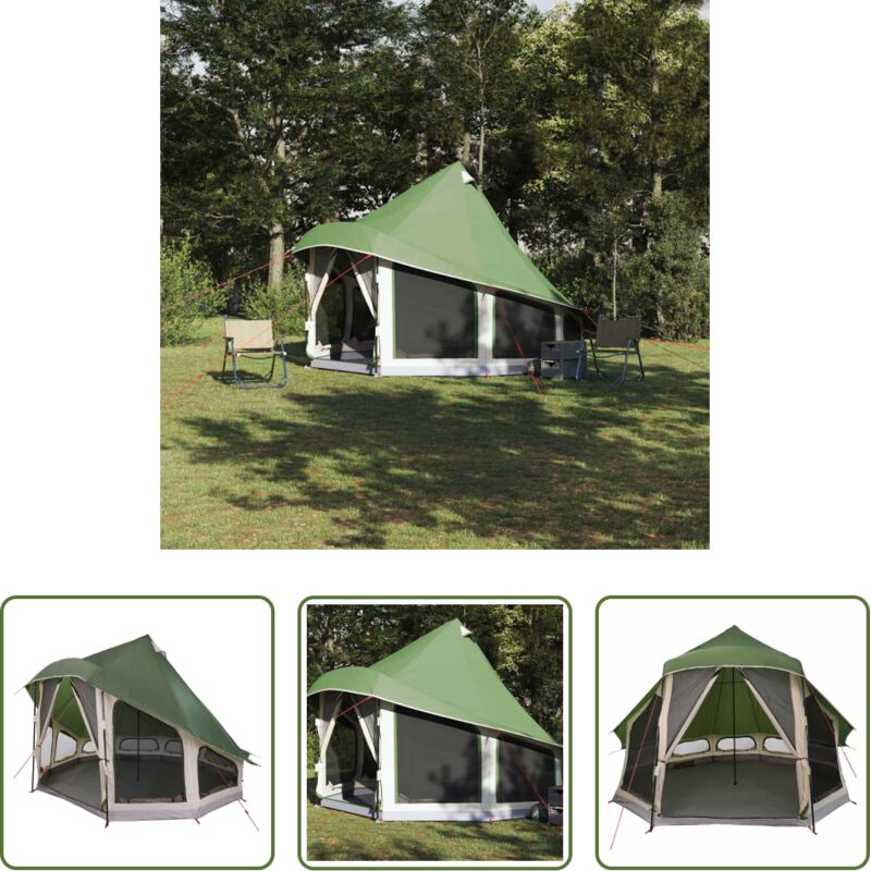 Camping-Zelt - Familien-Tipi-Zelt Tipi mit Dach Grün 404 x 370 x 270 cm