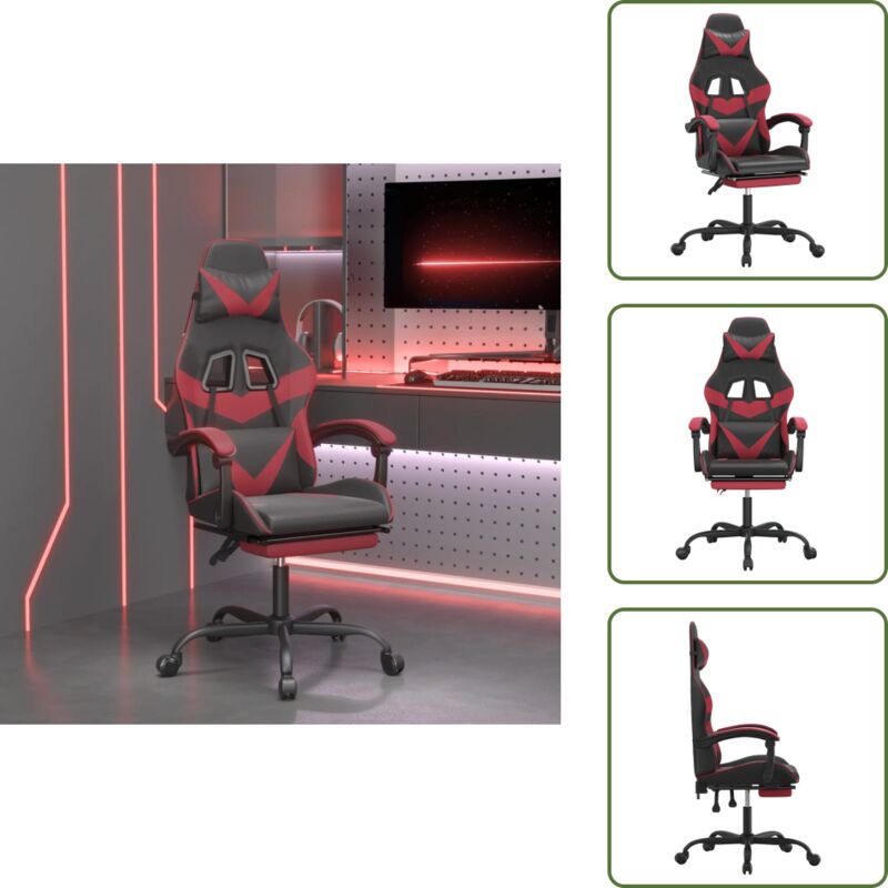 The Living Store Gaming-Stuhl mit Fußstütze Schwarz und Weinrot Kunstleder - Gamingstuhl mit Fußstütze