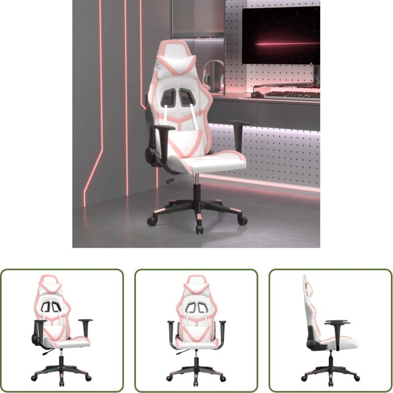 vidaXL Gamingstuhl Weiß Rosa - Gaming-Stuhl Weiß und Rosa Kunstleder