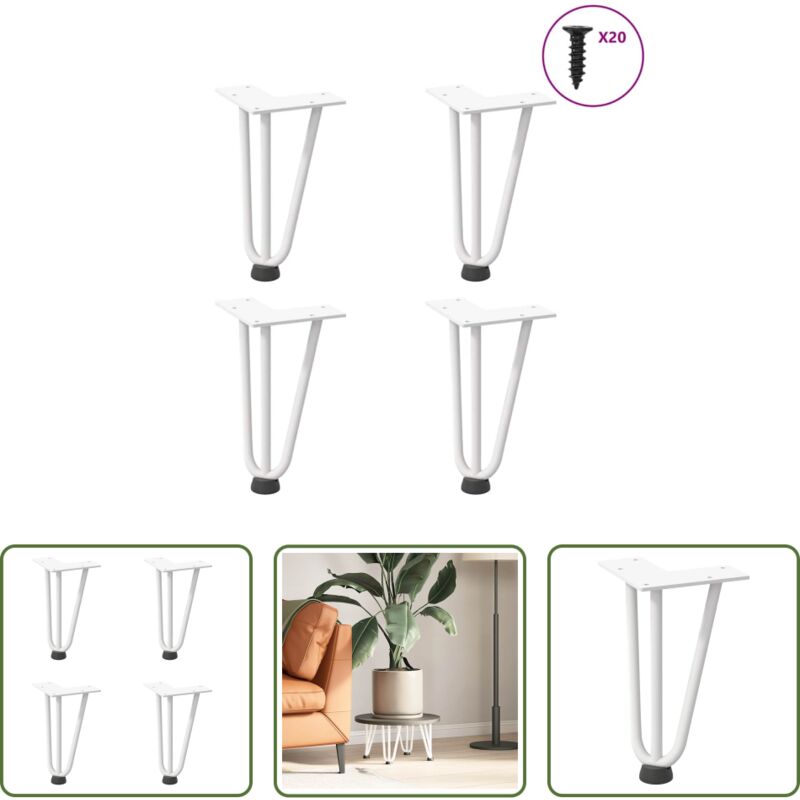 vidaXL Tischbeine für Couchtisch - Haarnadelbeine für Couchtisch 4 Stk. Weiß 20 cm Massivstahl