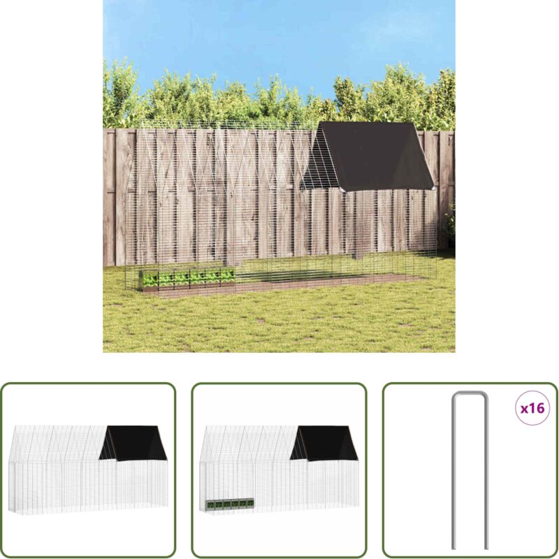 vidaXL Hamsterkäfig - Hasenkäfig Silber 400 x 100 x 210 cm Verzinkter Stahl
