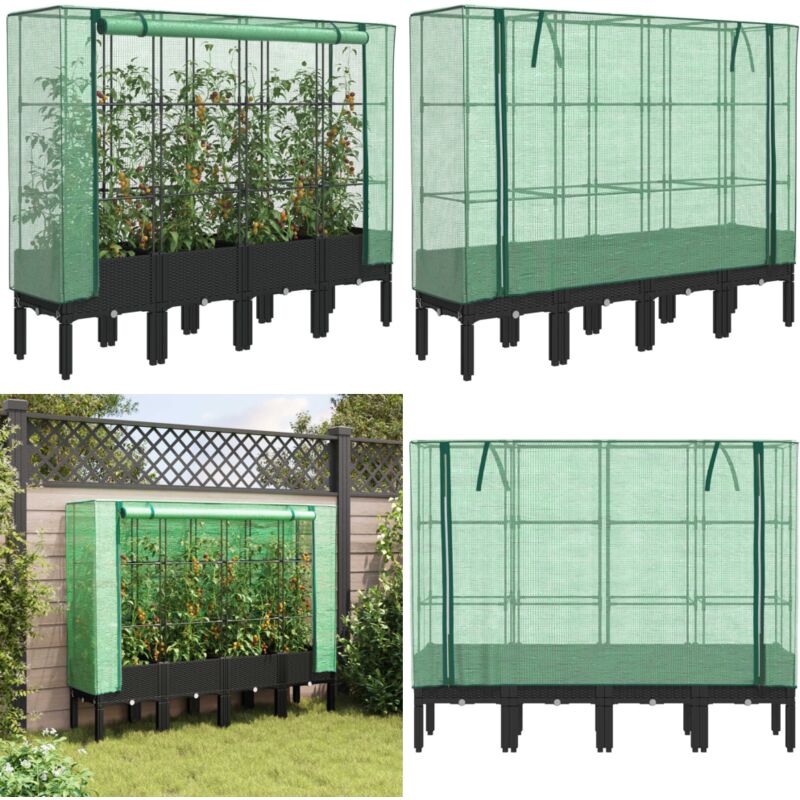 Hochbeet mit Gewächshaus-Aufsatz Rattan-Optik 160x40x140 cm - Gewächshaus - Rattanoptik