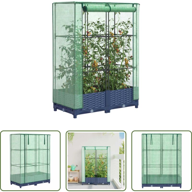 Gewächshaus - Hochbeet mit Gewächshaus-Aufsatz Rattan-Optik 80x40x123 cm