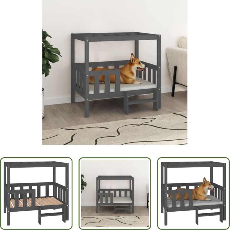 vidaXL Hundebett Massivholz - Hundebett Grau 95,5x73,5x90 cm Massivholz Kiefer