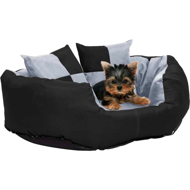 vidaXL Wendbares & waschbares Hundekissen Grau und Schwarz 65x50x20 cm