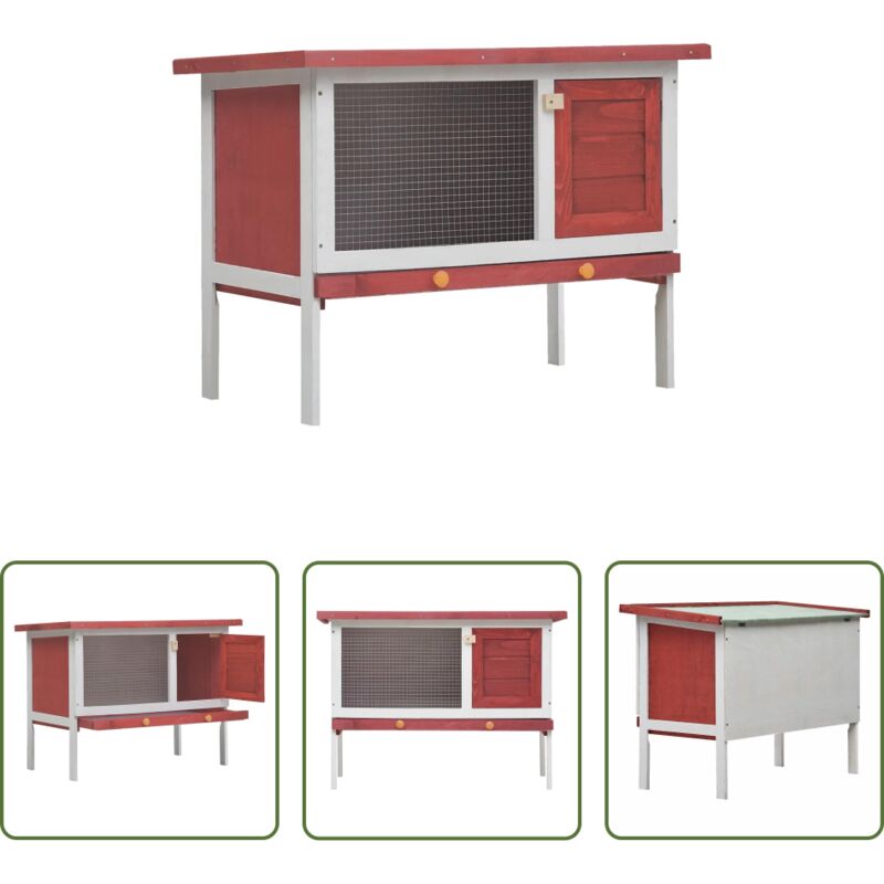 vidaXL Holzkaninchenstall - Kaninchenstall 1 Ebene Rot Holz