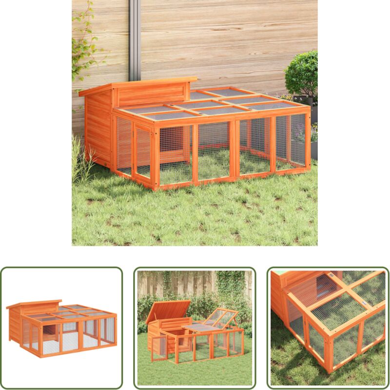 vidaXL Holzstall - Kaninchenstall Braun 144x123x67,5 cm Massivholz Kiefer