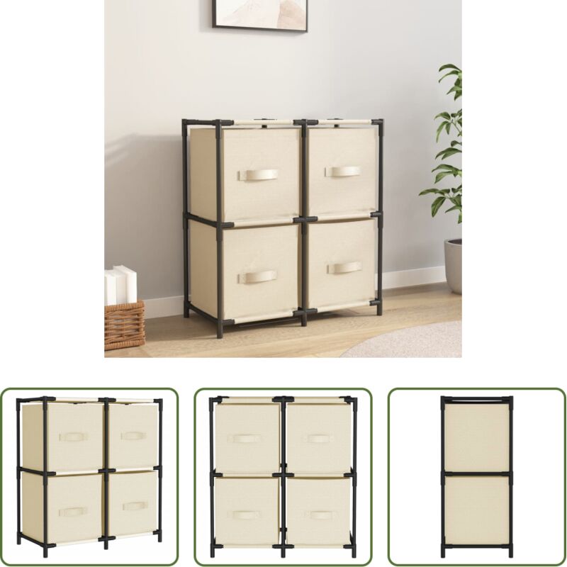 vidaXL Körbe - Kommode mit 4 Körben aus Stoff Creme 63×30×71 cm Stahl