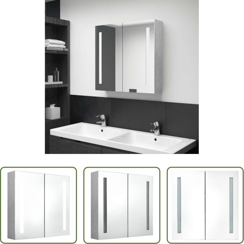 Bad-Spiegelschrank - LED-Bad-Spiegelschrank Betongrau 62x14x60 cm