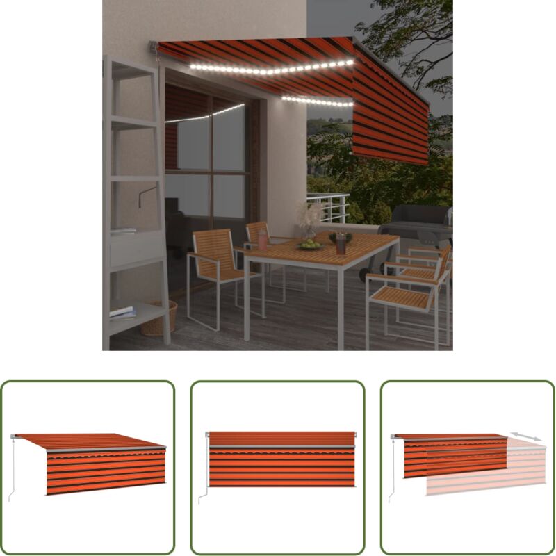 Markise mit Windsensor - Markise Automatisch mit Rollo LED Windsensor 4x3 m Orange Braun