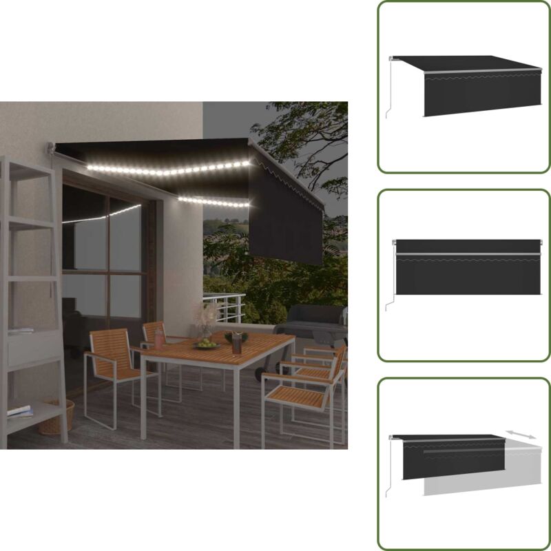 The Living Store Markise Manuell Einziehbar mit Rollo & LED 4,5x3 m Anthrazit - Markise Einziehbar
