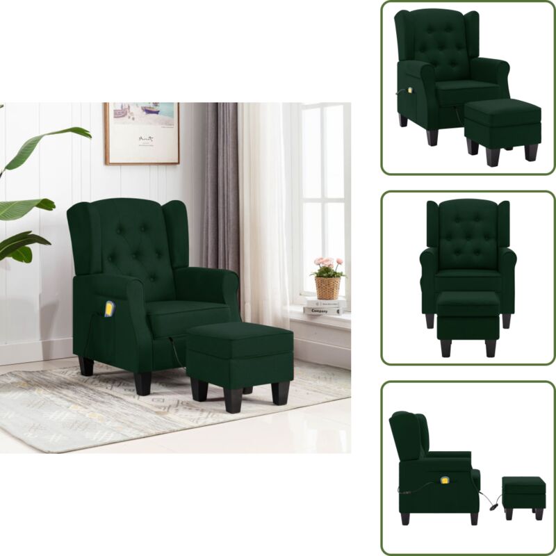 The Living Store Massagesessel mit Hocker Dunkelgrün Stoff - Elektrische Massage