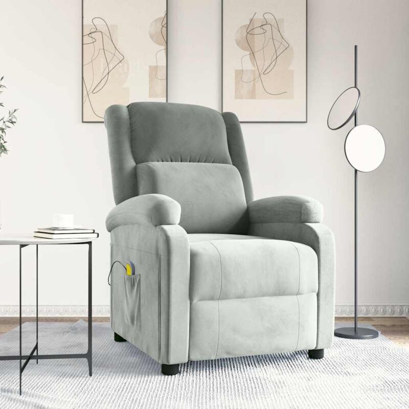 Massagesessel Hellgrau Samt vidaXL