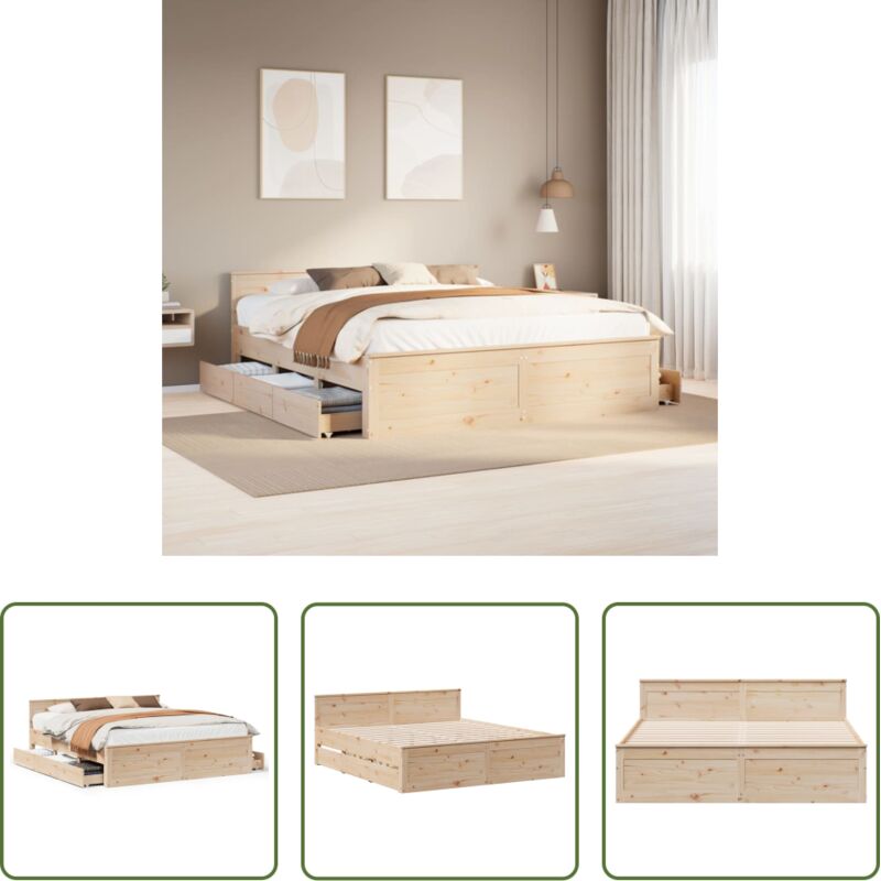 vidaXL Holzbett ohne Matratze - Massivholzbett ohne Matratze mit Kopfteil 200x200 cm