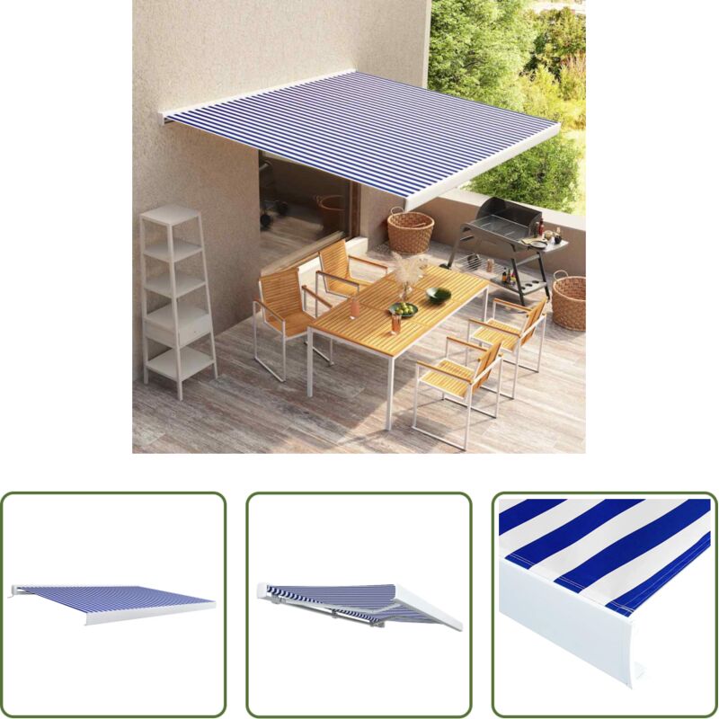 Motorisierte Markise - Motorisierte Kassetten-Markise 350x250 cm Blau und Weiß
