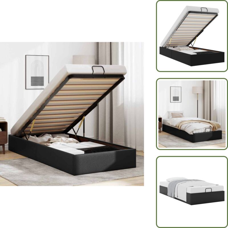 The Living Store Ottoman-Bett ohne Matratze Schwarz 80x200 cm Kunstleder - Stauraum unter Bett
