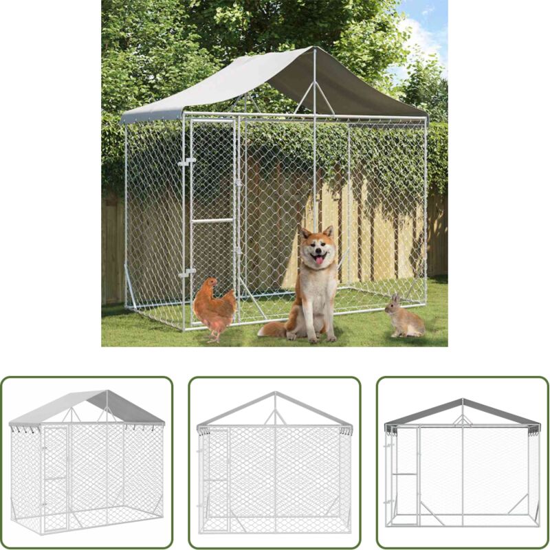 vidaXL Hundekäfig - Outdoor-Hundezwinger mit Dach Silber 3x1,5x2,5m Stahl Verzinkt