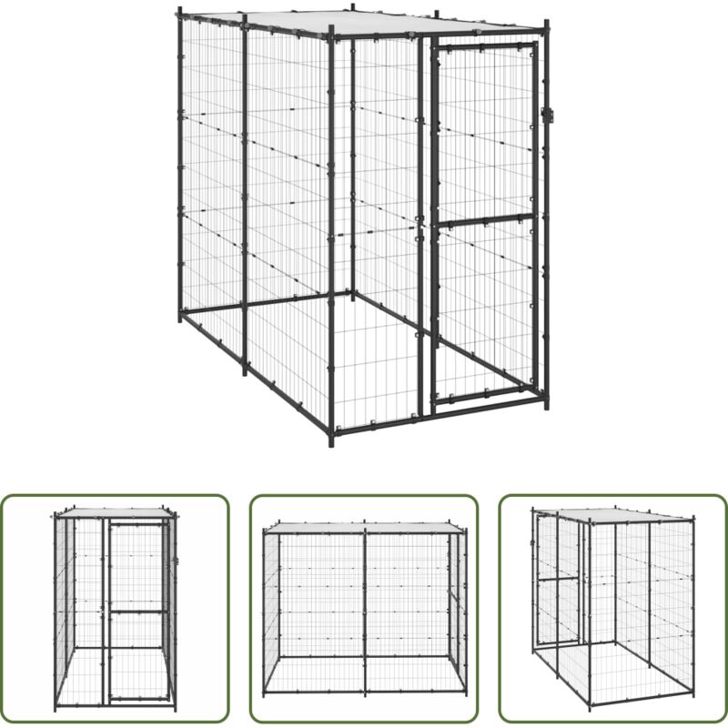 Hundehütte - Outdoor-Hundezwinger Stahl mit Überdachung 110x220x180 cm