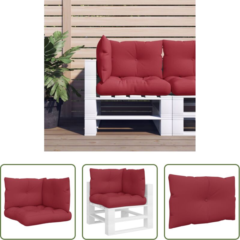 vidaXL Freien Sitzkissen - Palettenkissen 3-tlg. Weinrot Stoff