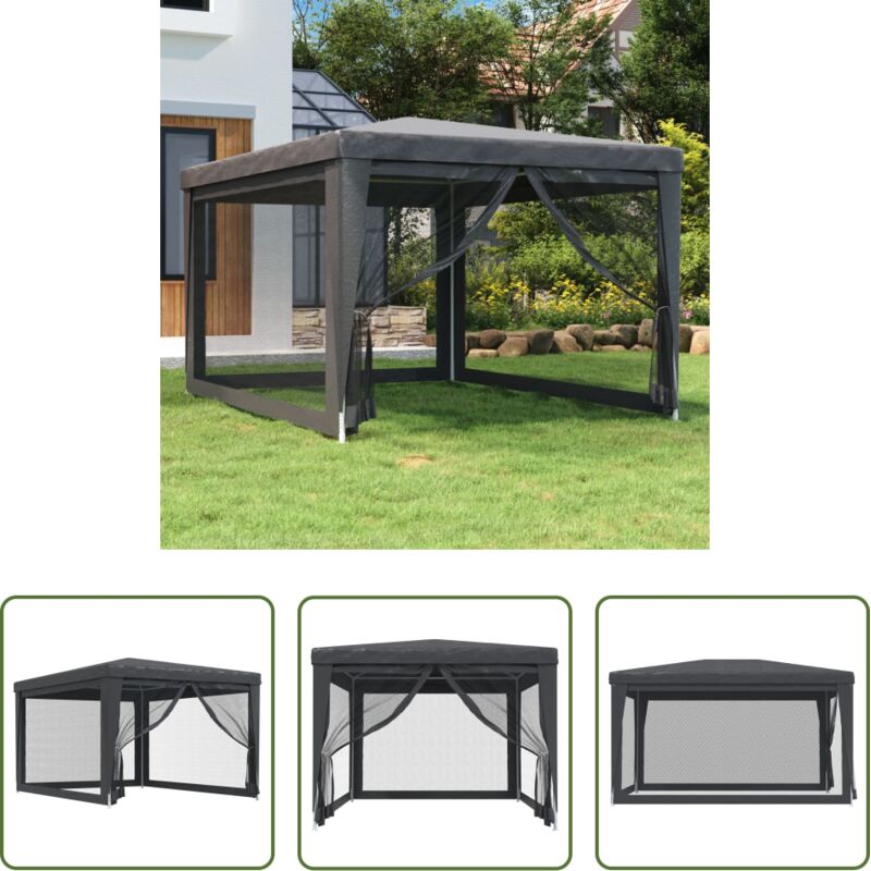 vidaXL Partyzelt 3x4 m - Partyzelt mit 4 Mesh-Seitenwänden Anthrazit 3x4 m HDPE