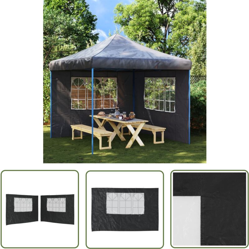 The Living Store Partyzelt-Seitenwände 2 Stück mit Fenster pe Anthrazit - Partyzelt Seitenwand - Gartenzeltwand - Sonnenschutz - Wetterfest - Uv