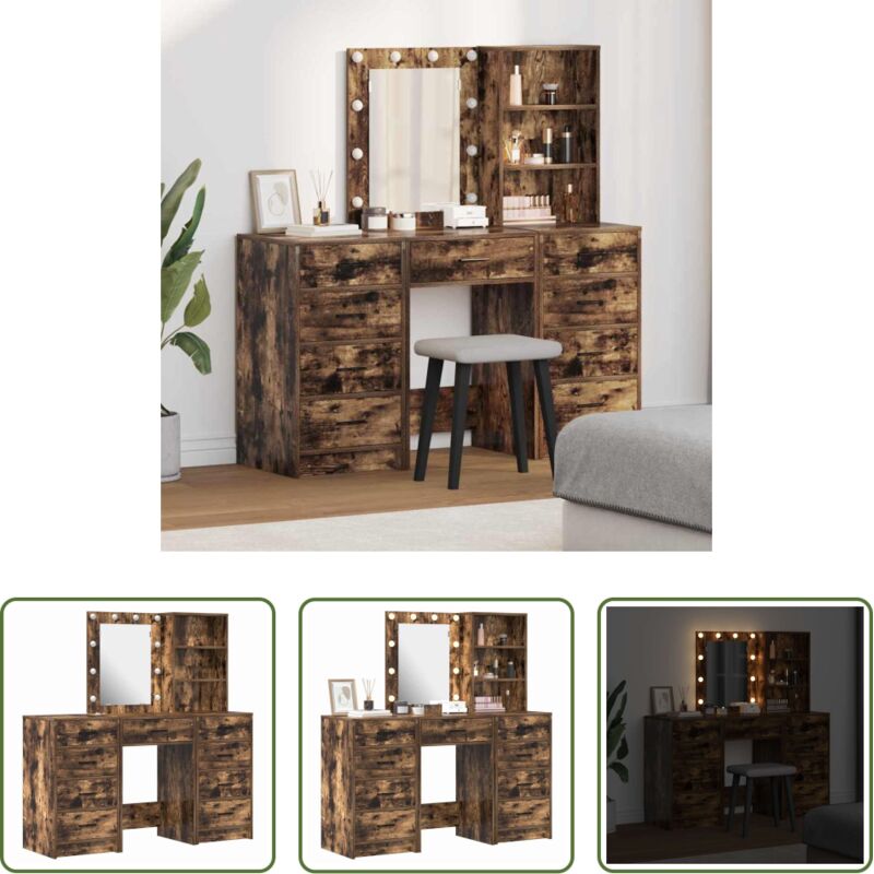 Schminktisch LED - Schminktisch 3 pcs Braun 40 x 41 x 135 cm Holzwerkstoff