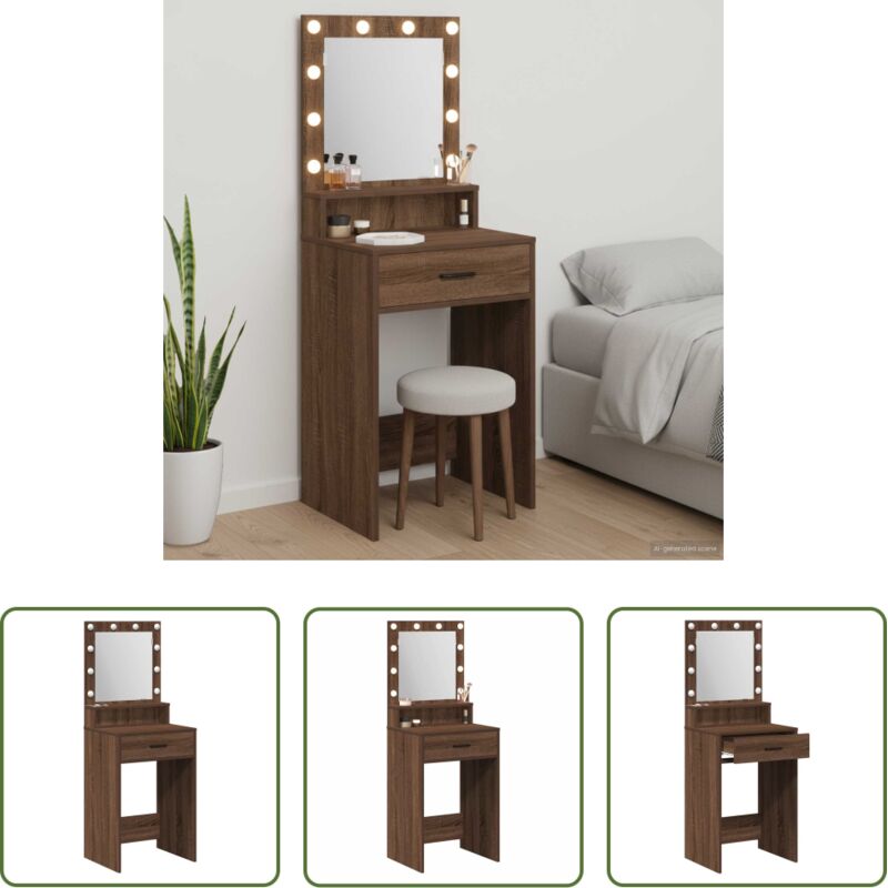 Schminktisch mit Beleuchtung - Schminktisch Braun Eichen-Optik 50 x 41 x 135 cm Holzwerkstoff
