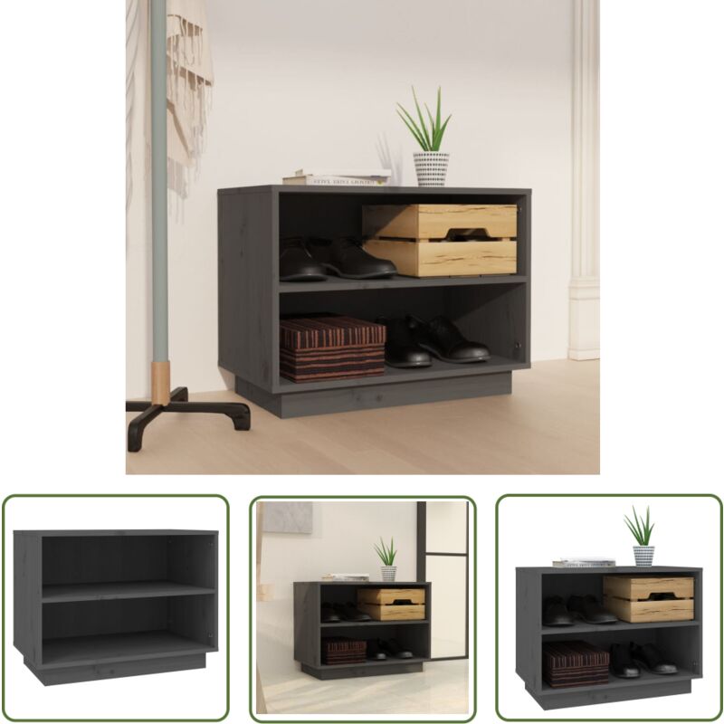 The Living Store Schuhschrank Grau 60x34x45 cm Massivholz Kiefer - Holz Schrank - Schuhschrank - Garderobe - Aufbewahrungsbox - Regal