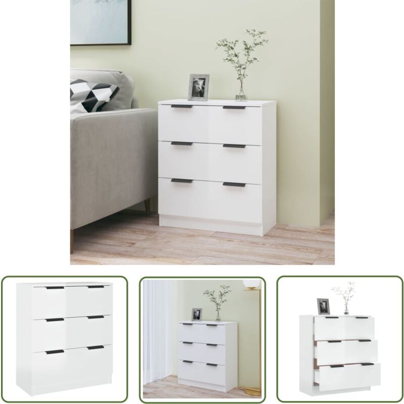 The Living Store Sideboard Hochglanz-Weiß 60x30x70 cm Holzwerkstoff - Sideboard - Wohnwand - TV-Schrank - Regal - Wohnzimmermöbel