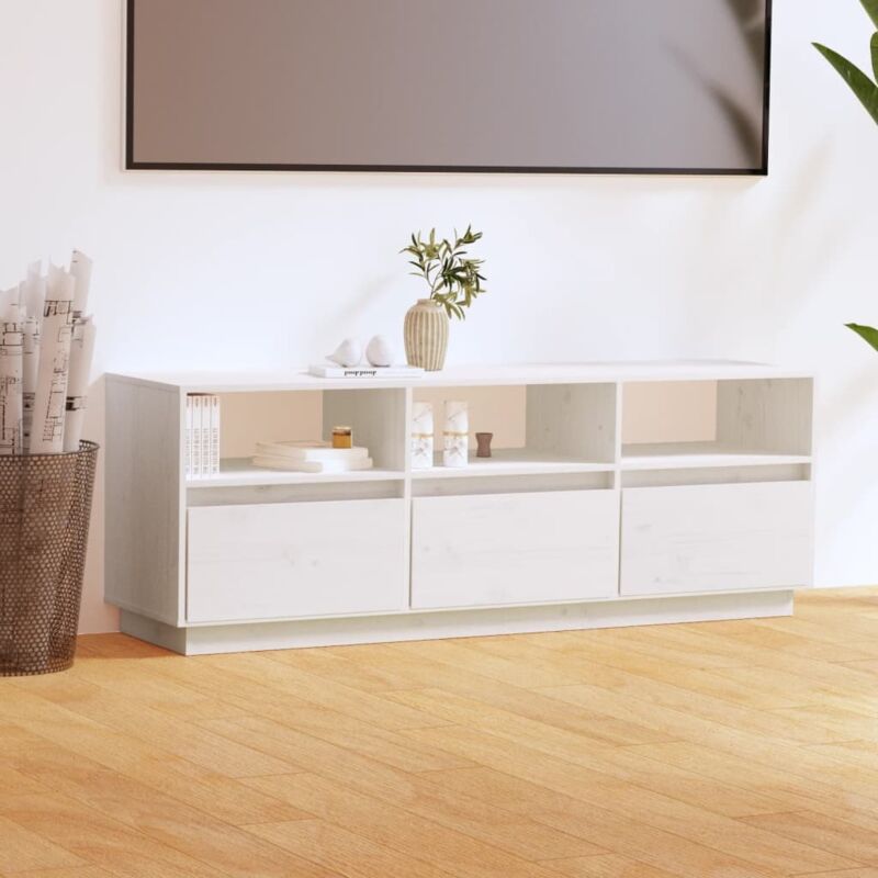 TV-Schrank Weiß 140x37x50 cm Massivholz Kiefer - Vidaxl