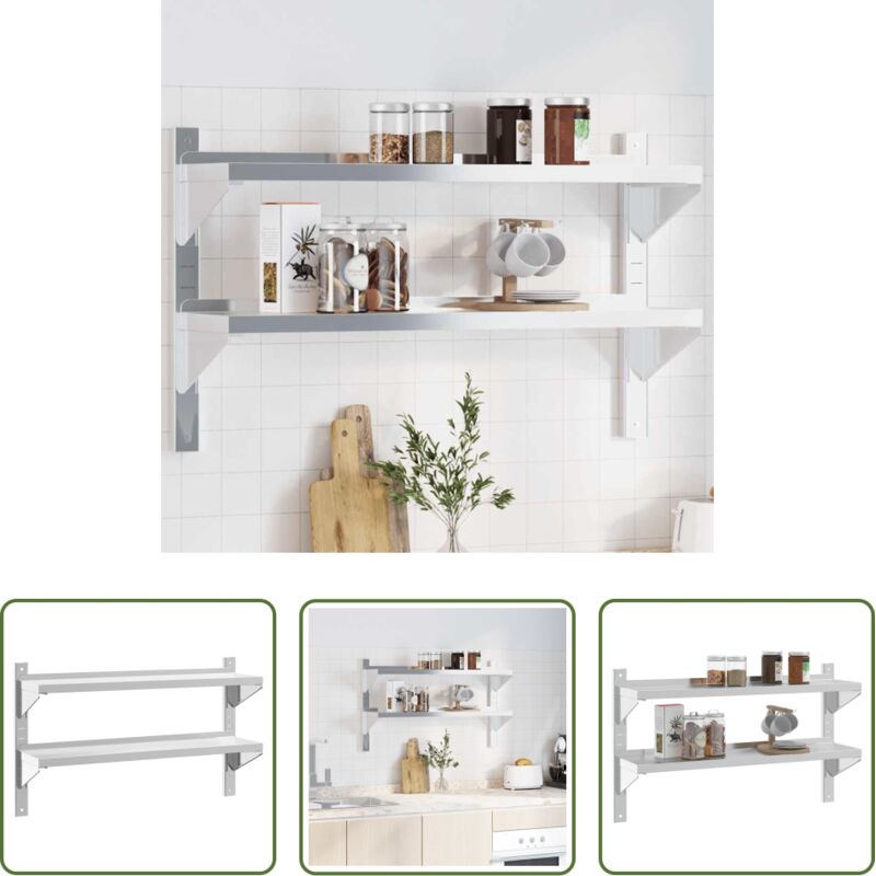 vidaXL Wandregal Edelstahl - Wandregal mit 2 Böden 100x23,5x60 cm Silbern Edelstahl