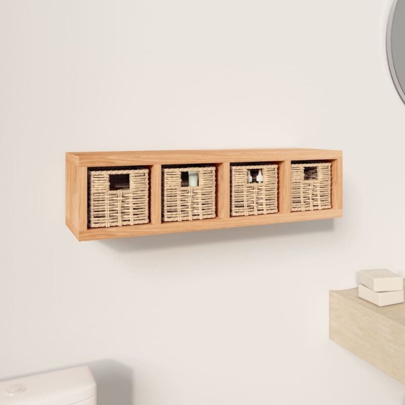 Wandregal mit Körben 62x18x16 cm Massivholz Nussbaum Vidaxl