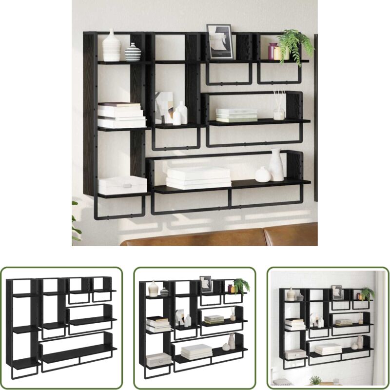 vidaXL Wandregal Set - Wandregal-Set 6 pcs Schwarz Eichen-Optik 100 x 25 x 30 cm