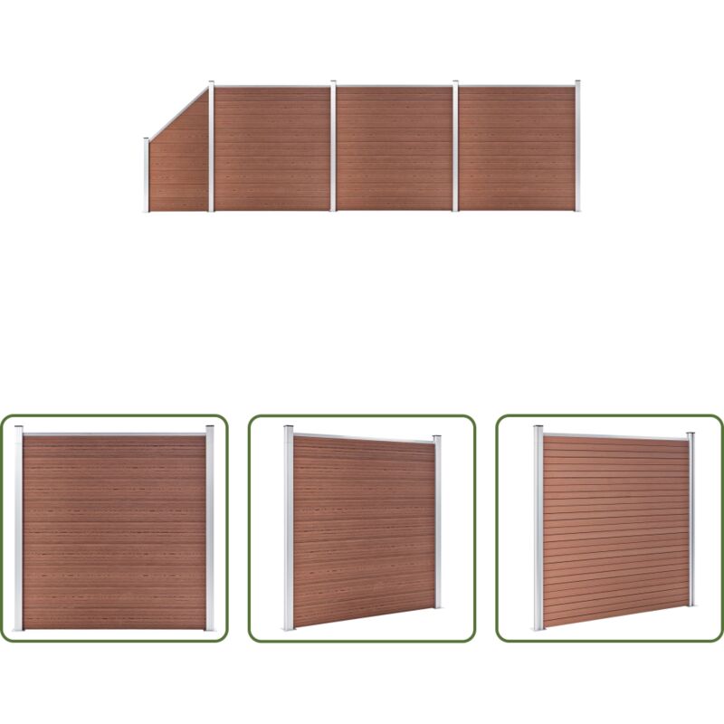 vidaXL Holz-Kunststoff-Zaun - WPC Zaun-Set 3 Quadrate + 1 Schräge 619x186 cm Braun