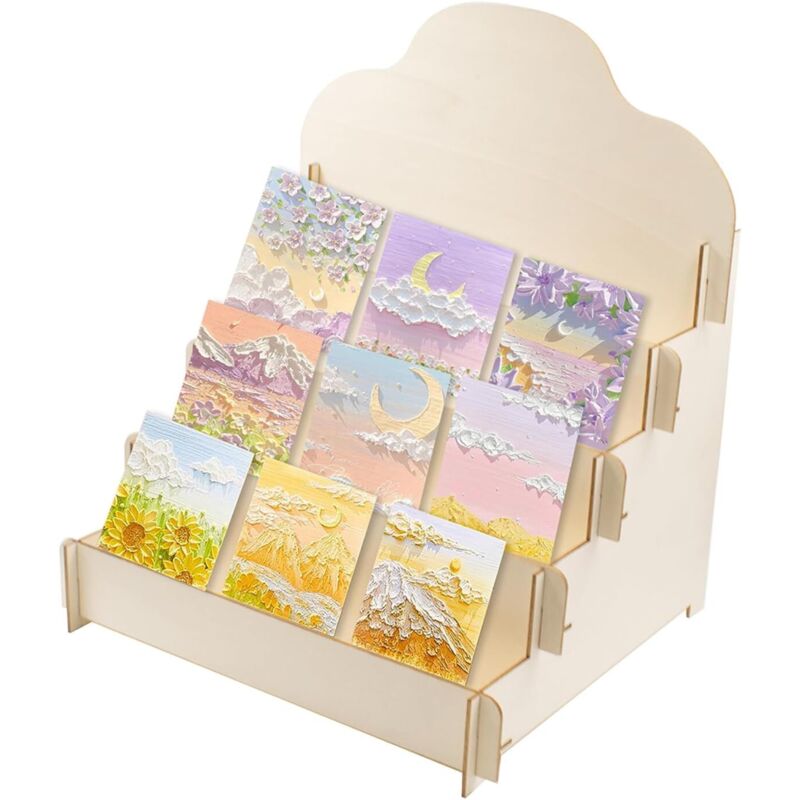 Vierstöckiger Postkartenständer aus Holz für Sammler, Aufkleber und Geschenkkarten